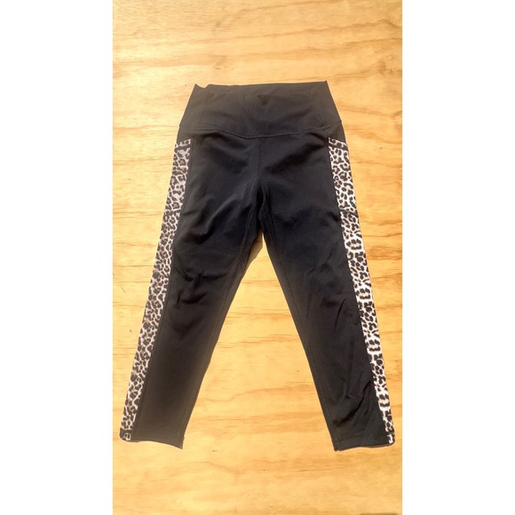 Zyia Active Pants - Zyia Active Black Leopard Print Side Pocket Leggings Capri High Waist Size 8-10